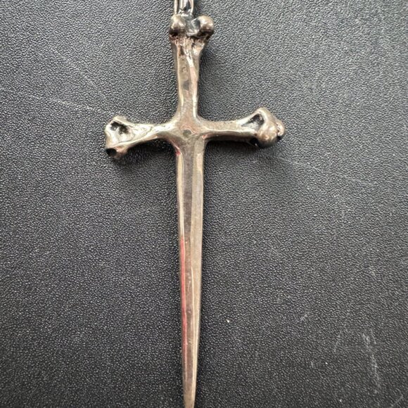 Souvenir Jewelry Bone Cross Sword Necklace Sterling Silver - Picture 3 of 5